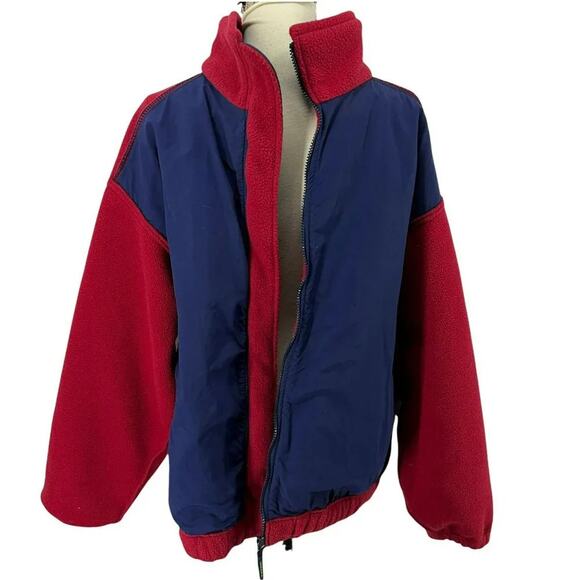 Vintage 90s Eddie Bauer EbTek Mens Large Spell Out Full Zip Fleece Jacket Red - Picture 12 of 13